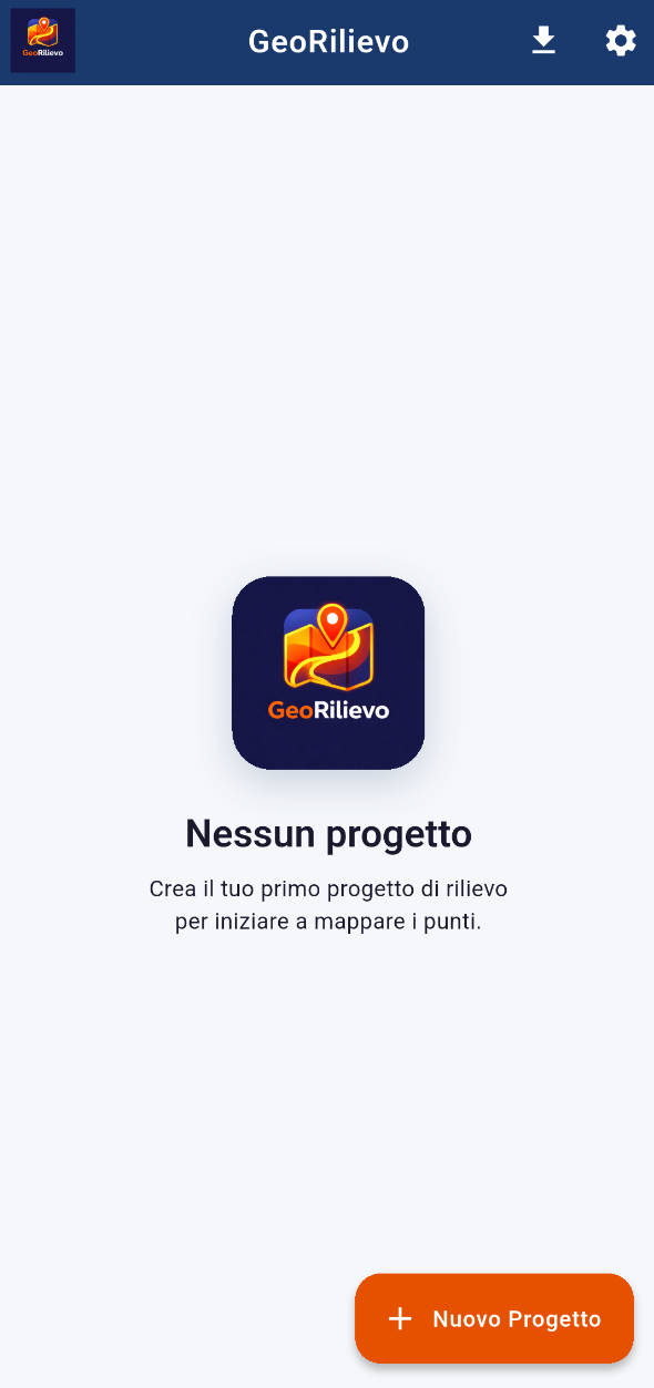 Dashboard nessun progetto GeoRilievo